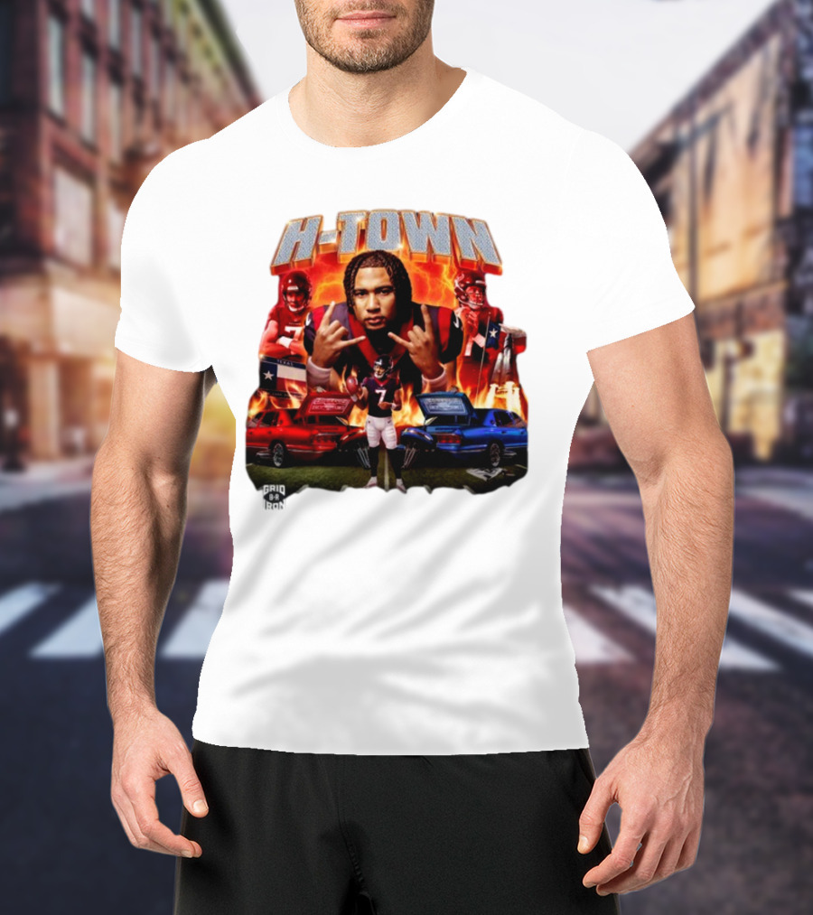 H-Town CJ Stroud Football Grid Iron Texas Pride Flames T-Shirt