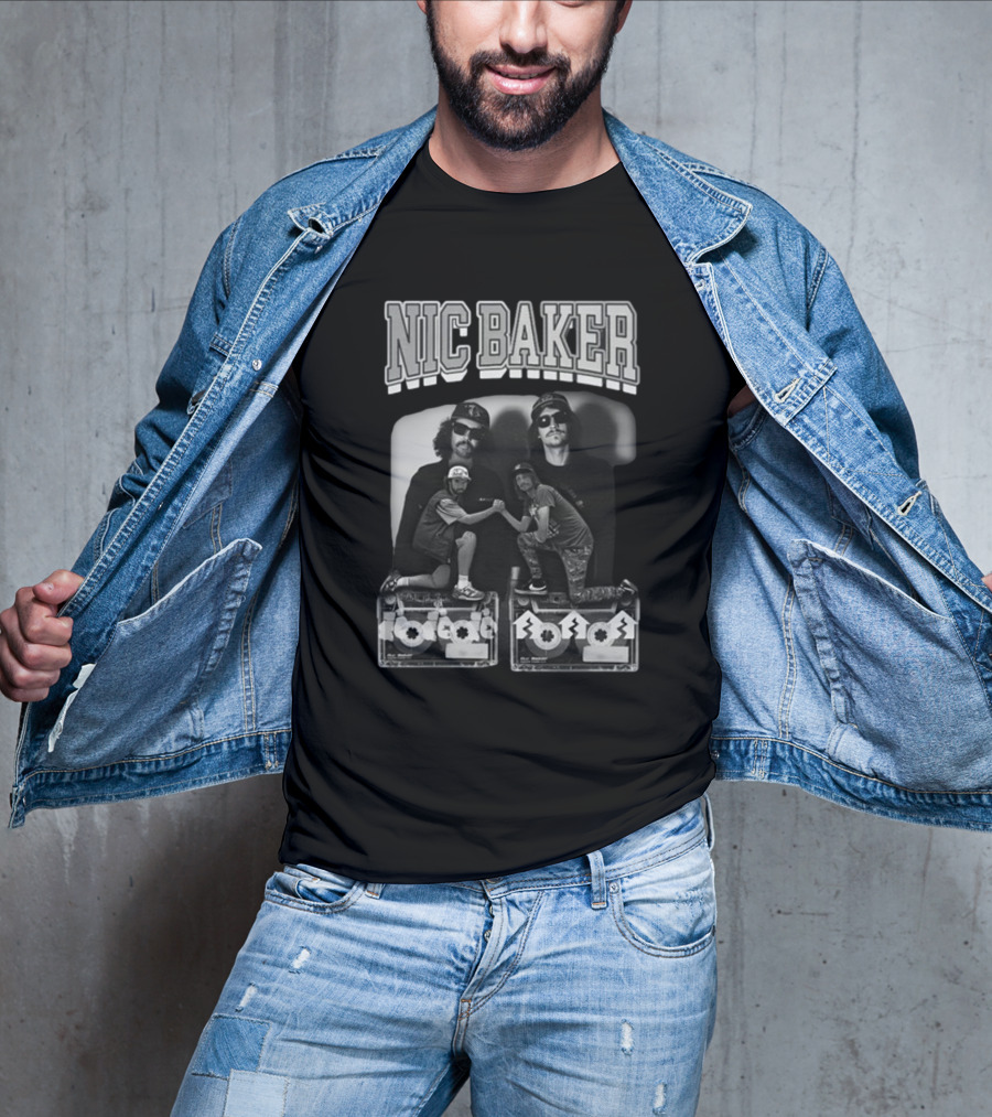 Nic Baker Mixtape 80s Style Skateboarders Retro Black And White Photography T-Shirt