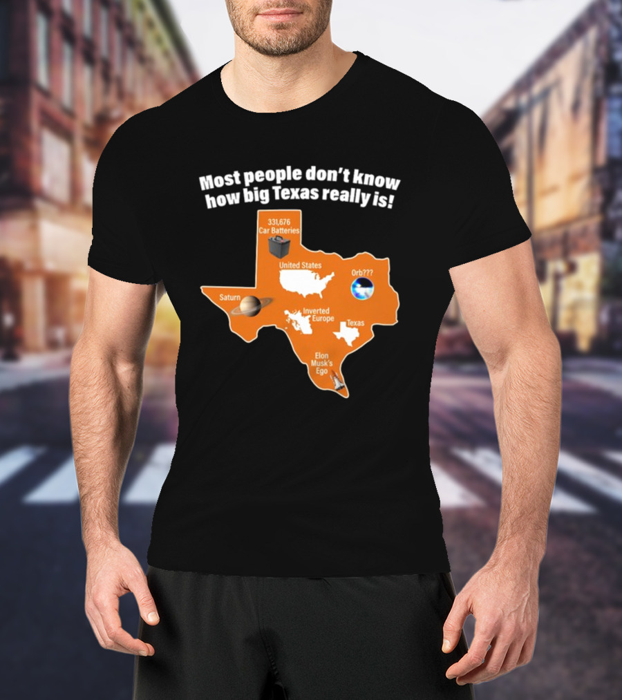 Funny Texas Map With Saturn Elon Musk's Ego And Car Batteries T-Shirt