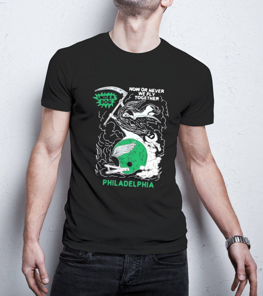 Under Dog Now Or Never We Fly Together Philadelphia Football Helmet T-Shirt