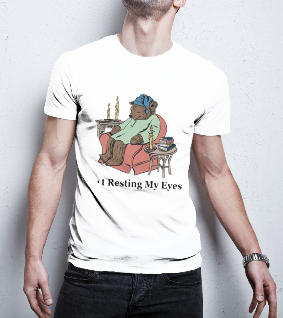 Resting My Eyes Bear In Pajamas With Candles And Books T-Shirt