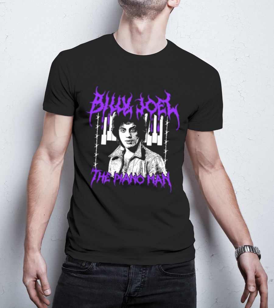 Billy Joel The Piano Man Purple Lettering Piano Keys T-Shirt