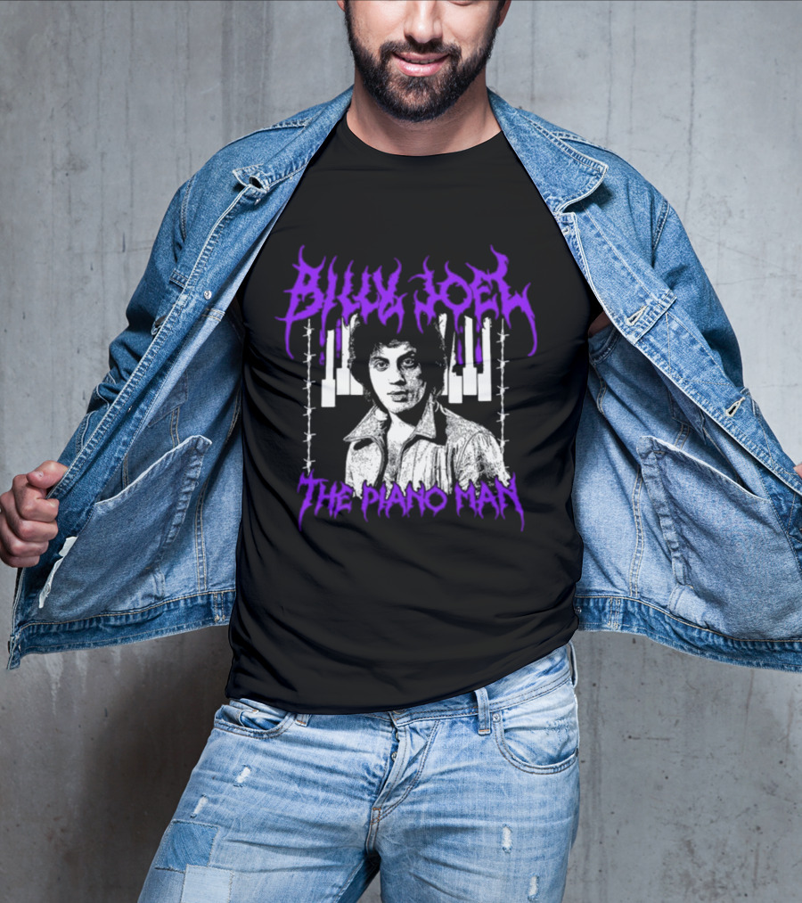 Billy Joel The Piano Man Purple Lettering Piano Keys T-Shirt