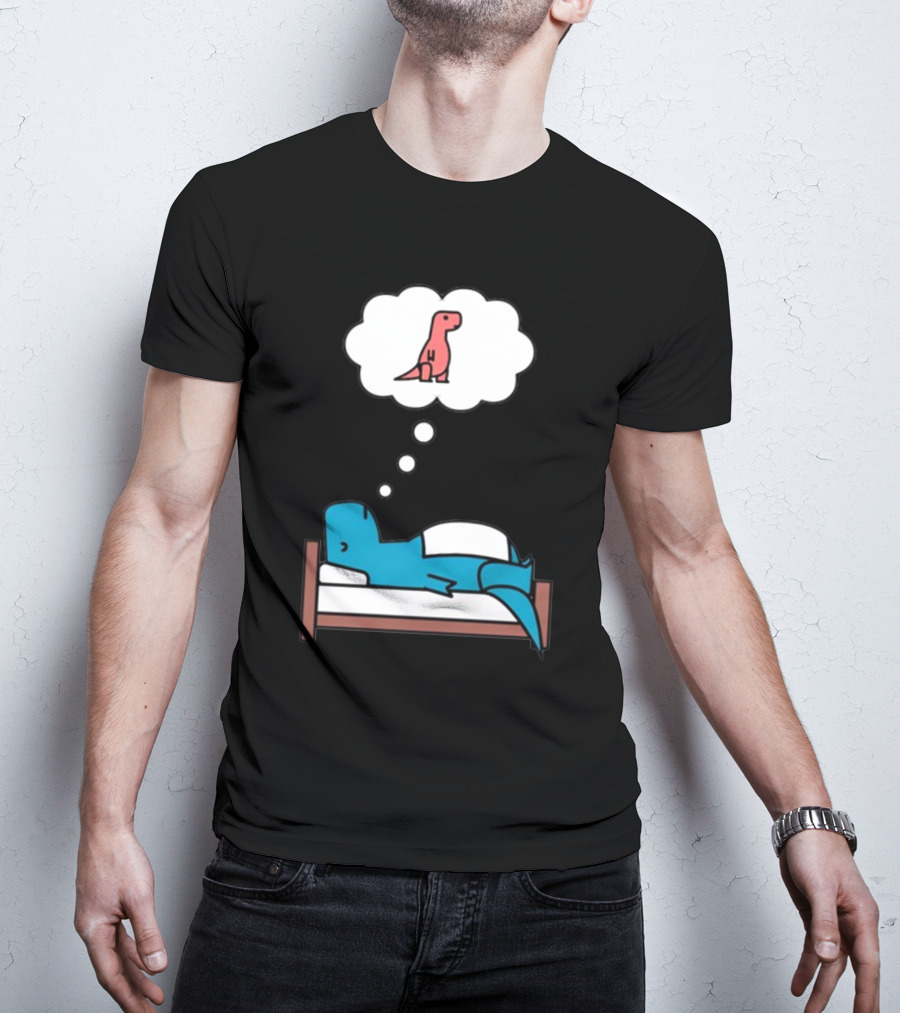 Dinosaur Dreaming BlueRex Sleeps And Imagines Red T-Rex T-Shirt