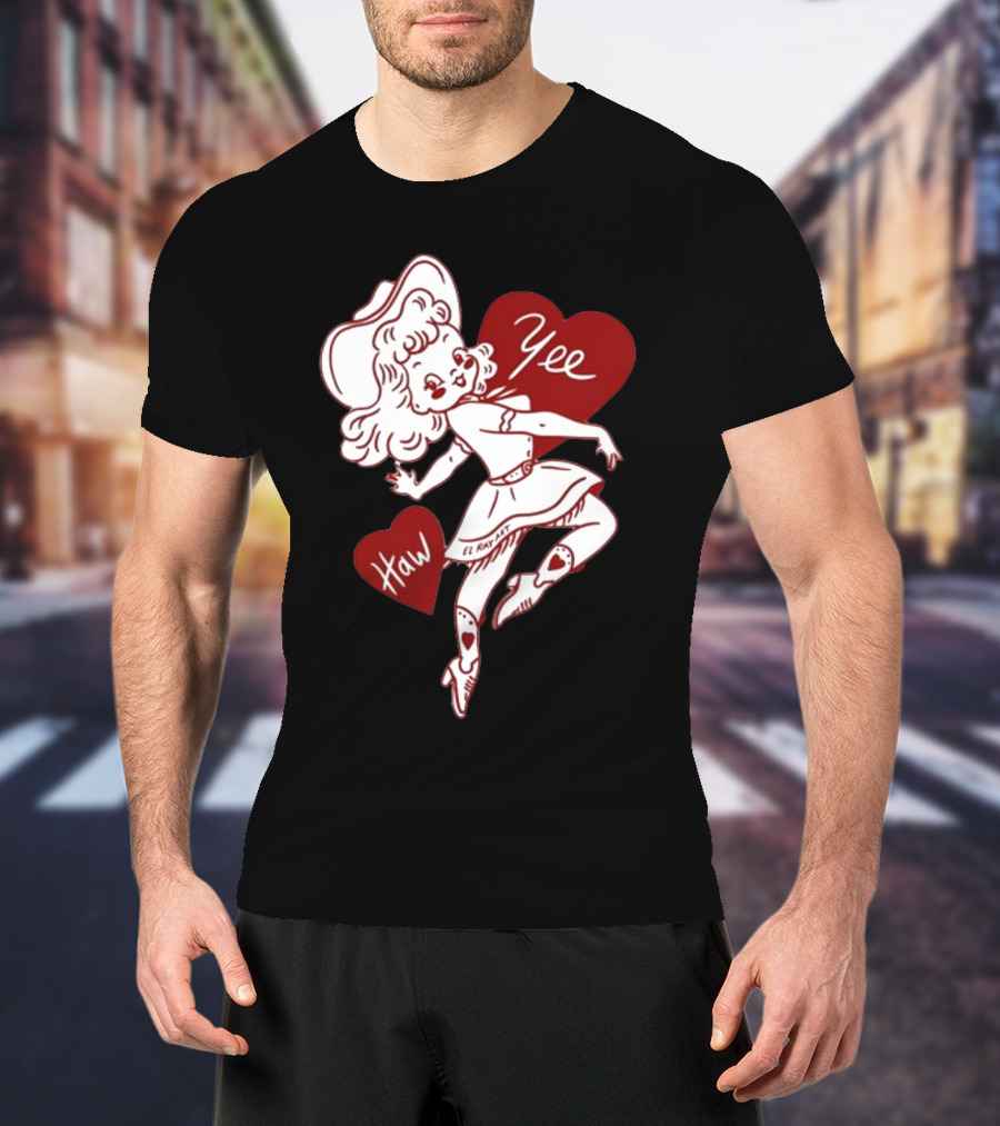 Elrayartist Yee Haw Valentines Girl With Hearts And Cowboy Hat T-Shirt