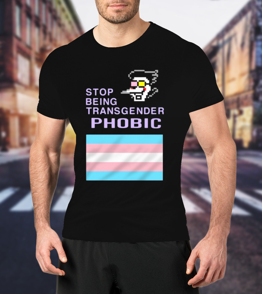 STOP BEING TRANSGENDER PHOBIC Deltarune Spamton Trans Flag T-Shirt