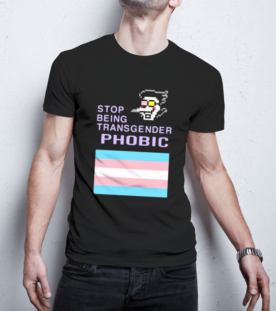 STOP BEING TRANSGENDER PHOBIC Deltarune Spamton Trans Flag T-Shirt
