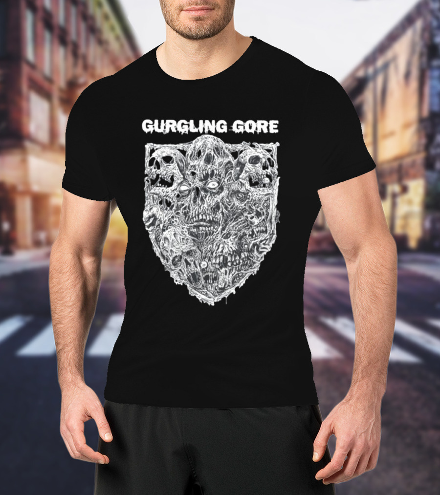 Gurgling Gore Skull Horror Shield T-Shirt