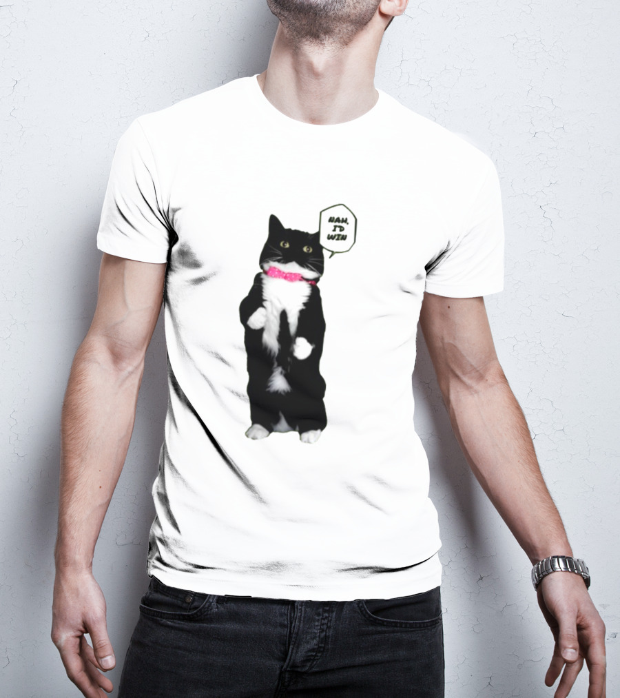 Nah I'd Win Cat Pink Collar Black And White Feline T-Shirt