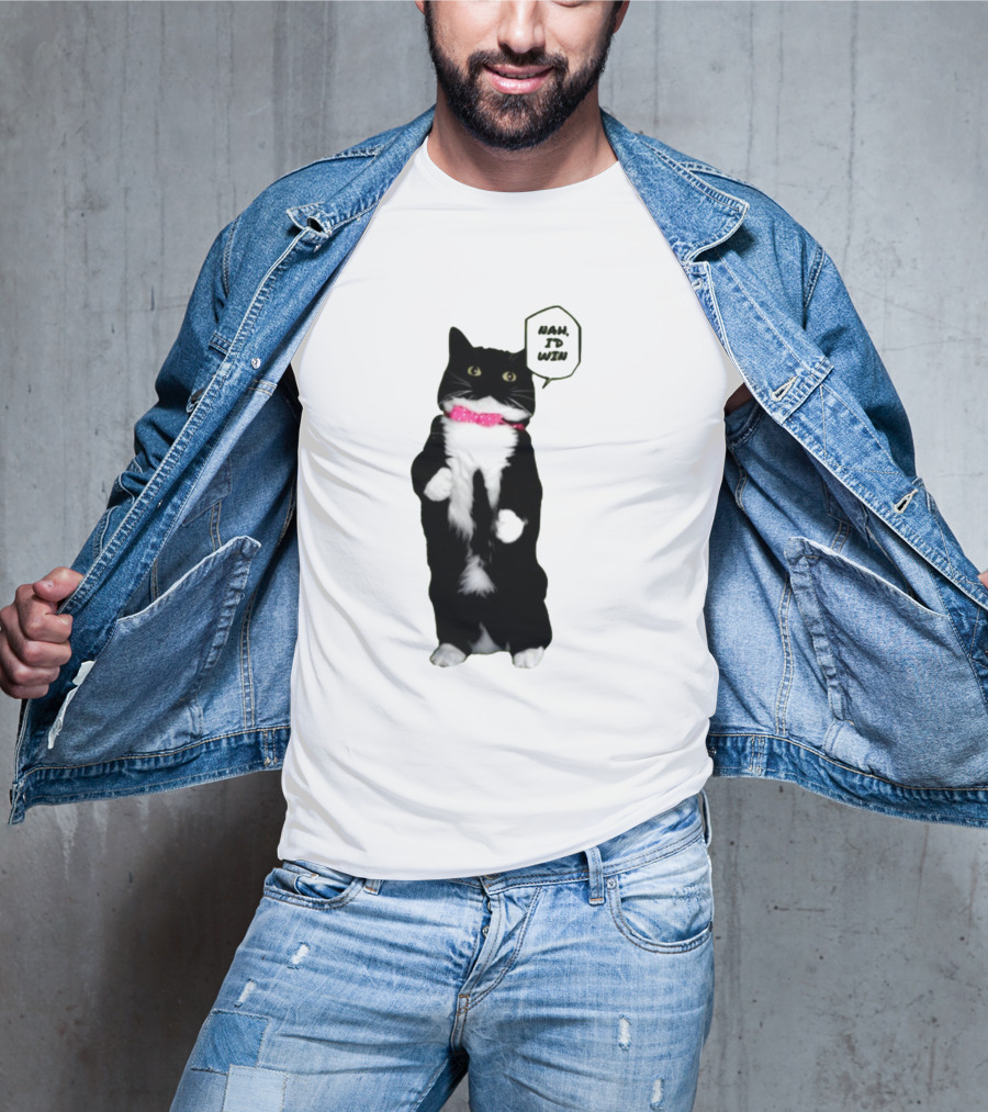 Nah I'd Win Cat Pink Collar Black And White Feline T-Shirt