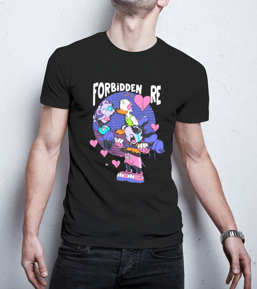 FORBIDDEN RE Broke Heart Cartoon Parody With Weights And Pink Hearts T-Shirt