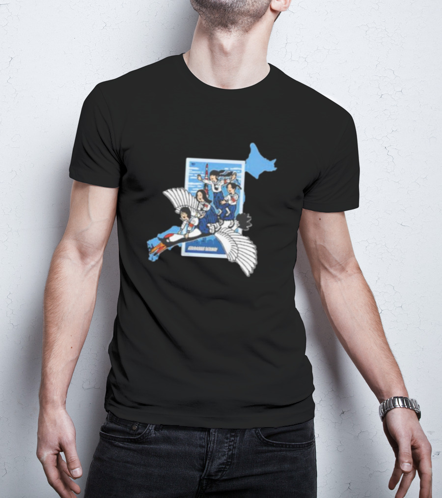 Atarashii Gakko Navy Crane Girls Riding White Bird Japan Map T-Shirt