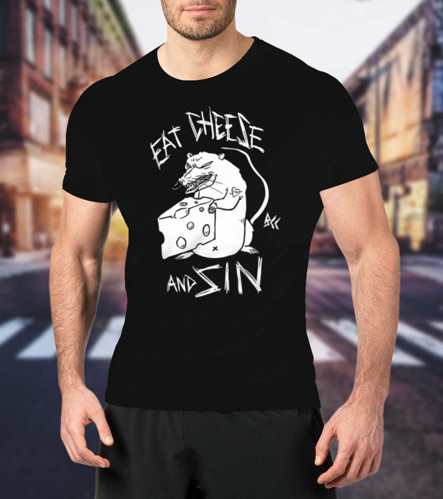 Blackcraft Cult Eat Cheese And Sin Rat Illustration BCC Text T-Shirt