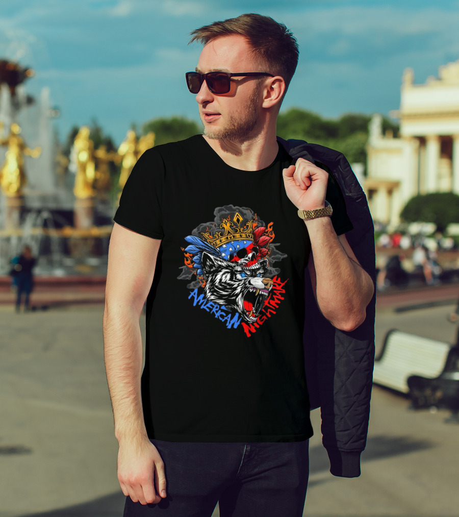 American Nightmare Skull With Crown And Wolf T-Shirt