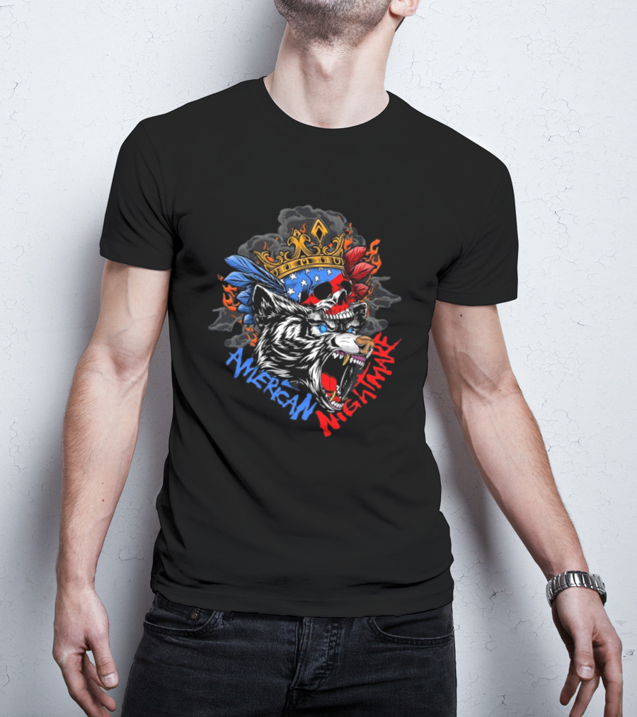 American Nightmare Skull With Crown And Wolf T-Shirt
