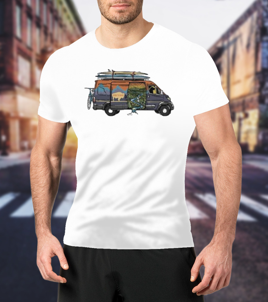 Born To Roam Adventure Camper With Surfboards And Bicycles T-Shirt