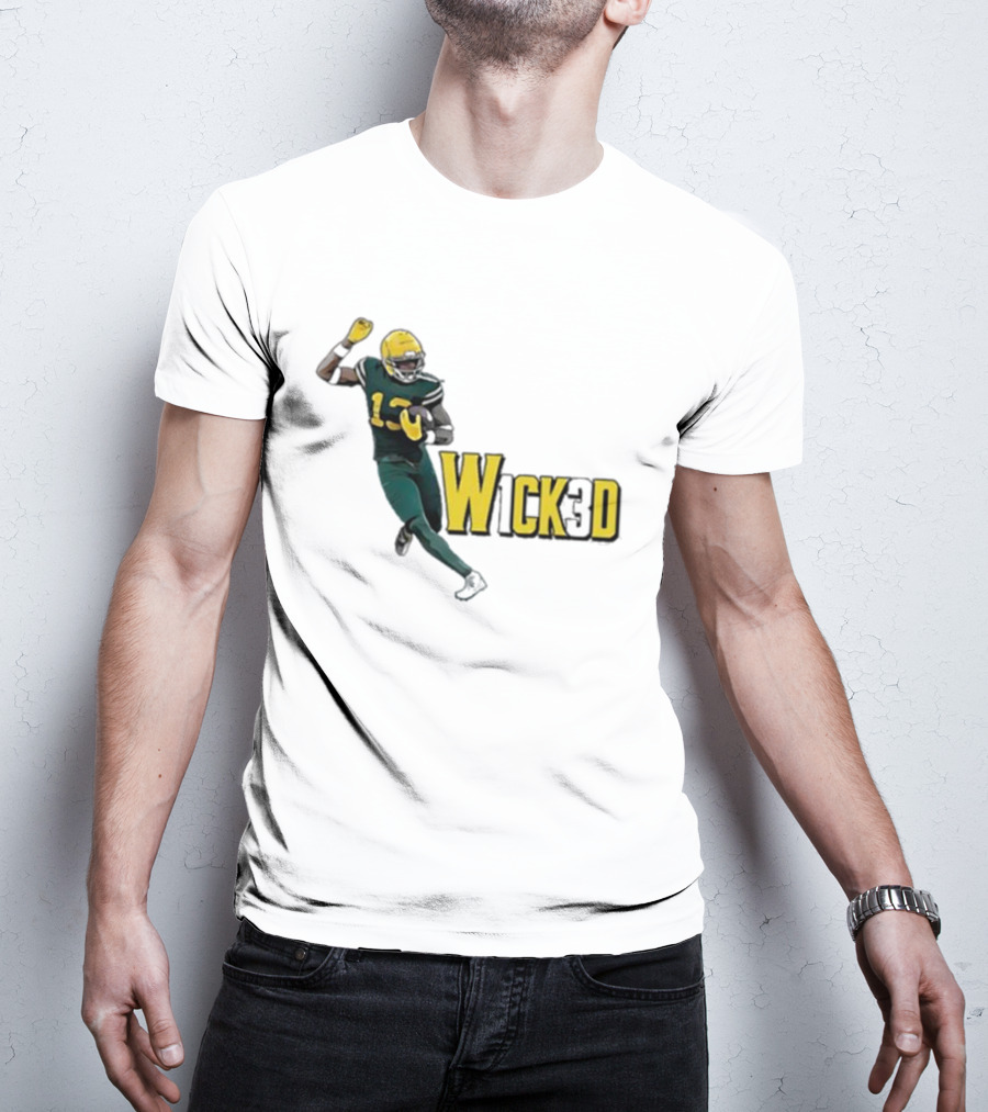 W1ck3d Football Player Yellow Helmet Green Jersey 13 T-Shirt
