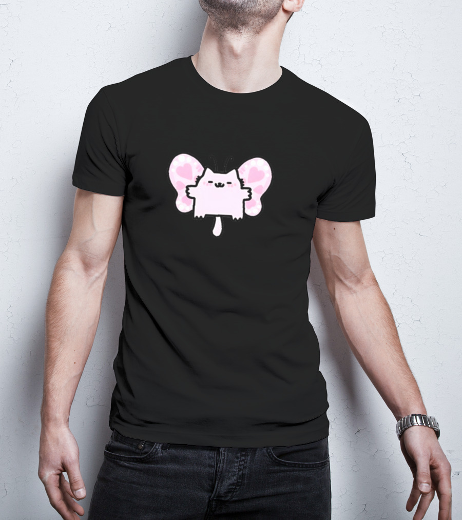 Sillynubcat Butterflycat Pink Heart Wings T-Shirt
