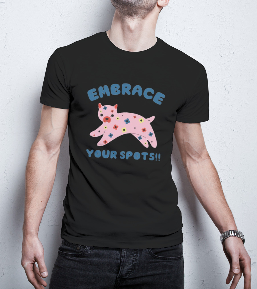 Tenderghost Embrace Your Spots Cat Colorful Flowers T-Shirt