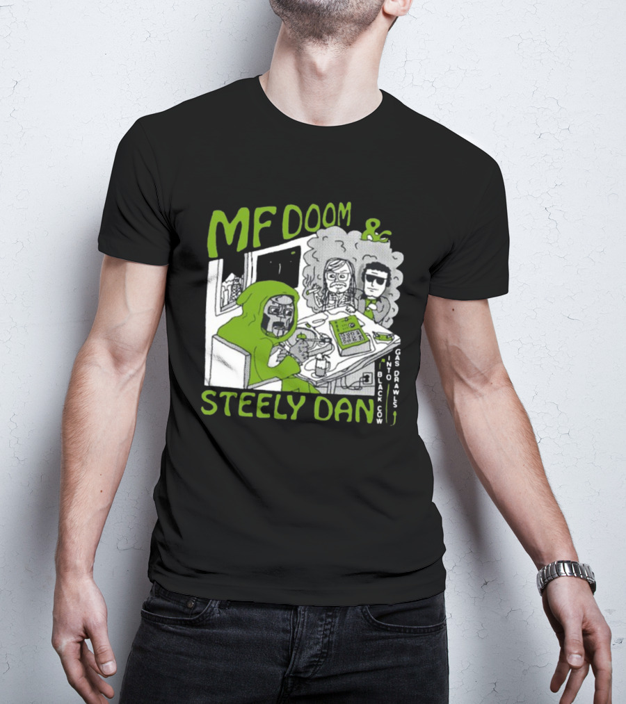 MF Doom And Steely Dan Black Cow Into Gas Drawls Comic Style Scene T-Shirt