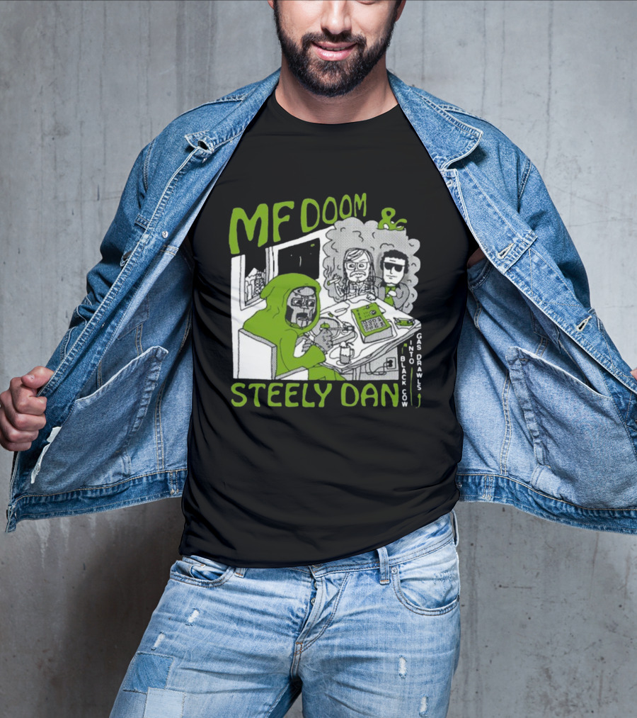 MF Doom And Steely Dan Black Cow Into Gas Drawls Comic Style Scene T-Shirt