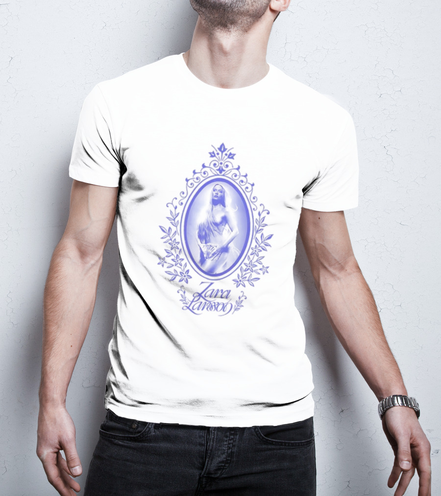 ZaraLarsson Venus Ecru Blue Gothic Floral Frame T-Shirt