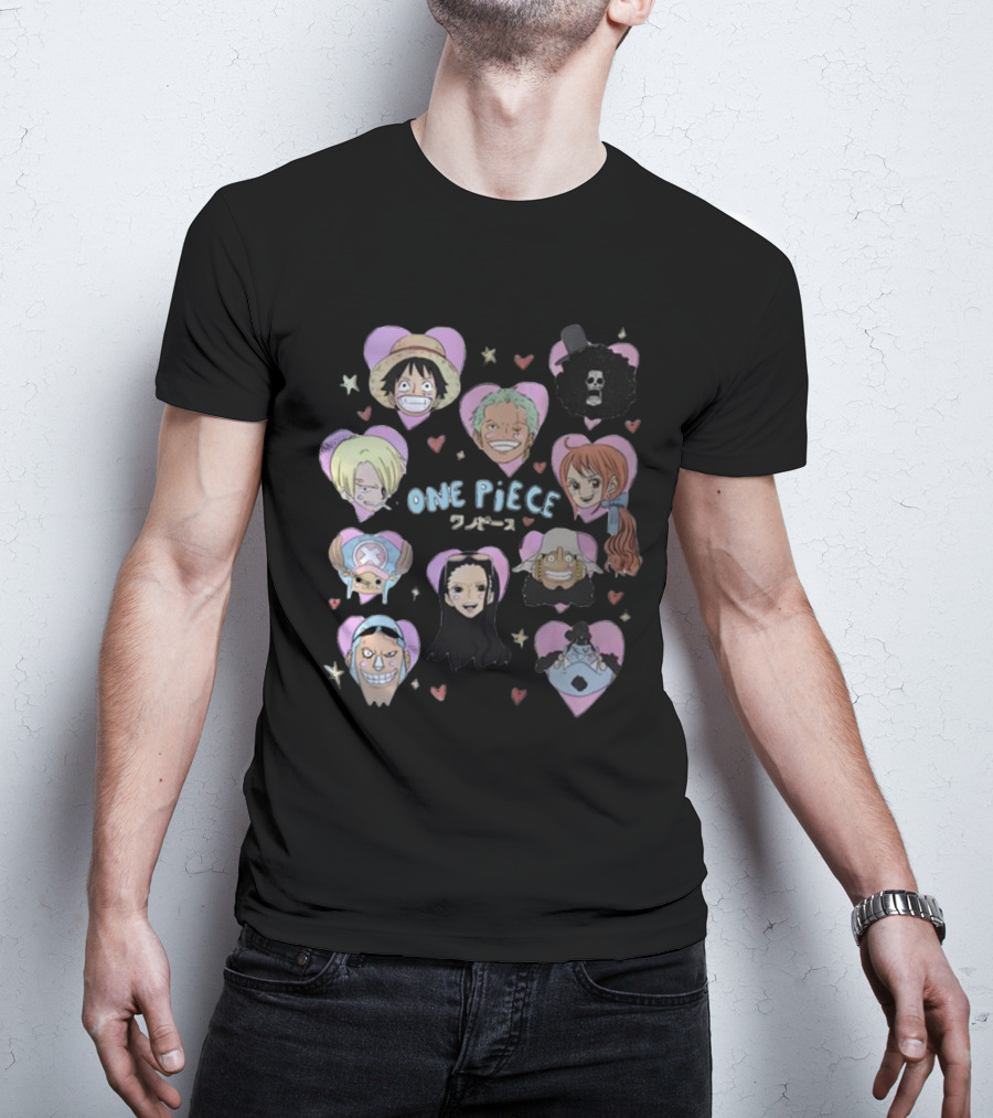 Mustardyardpress One Piece Anime Characters In Heart Frames T-Shirt