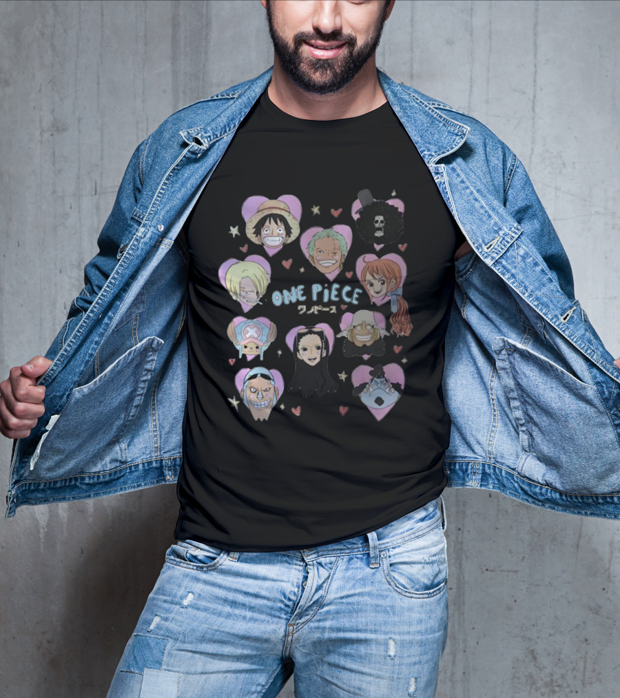 Mustardyardpress One Piece Anime Characters In Heart Frames T-Shirt