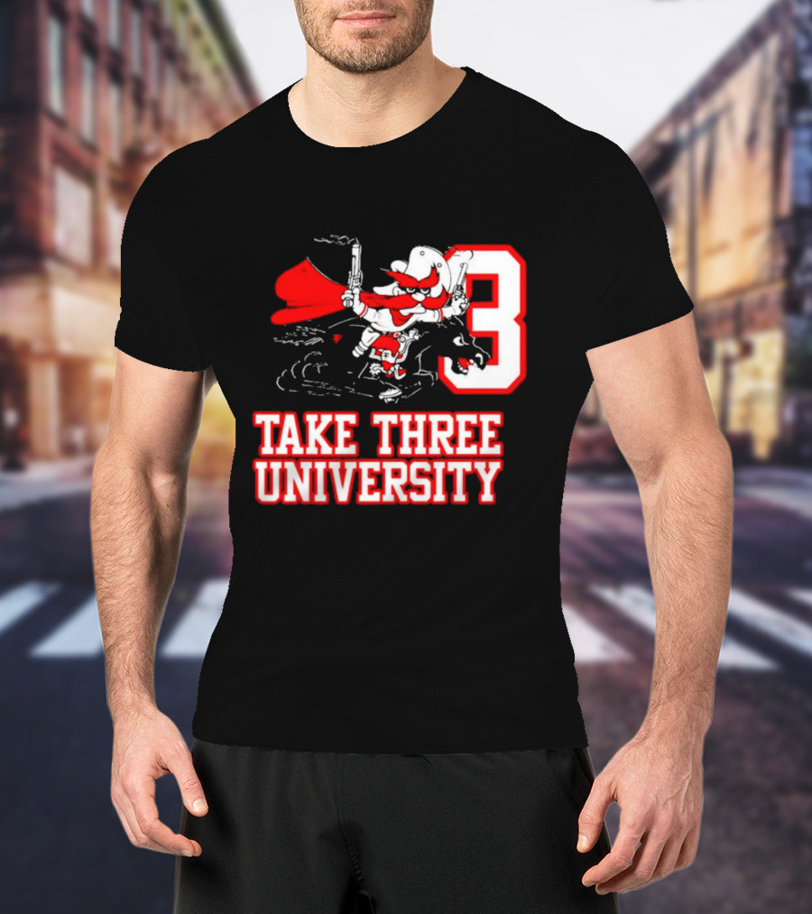 Take Three University Cowboy Mascot With Dual Pistols Number 3 T-Shirt