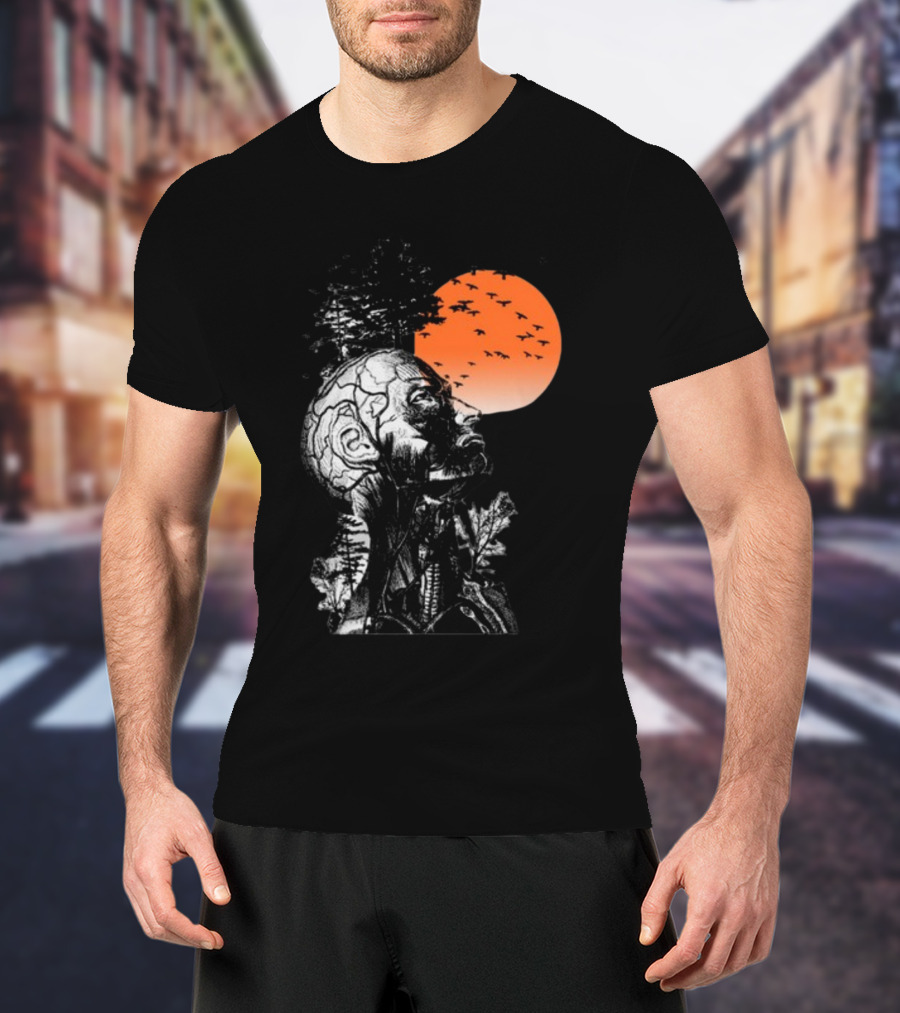 Hangover Alan Human Anatomy Tree Brain Pattern Orange Moon Dark Khaki T-Shirt