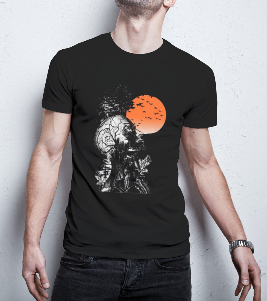 Hangover Alan Human Anatomy Tree Brain Pattern Orange Moon Dark Khaki T-Shirt