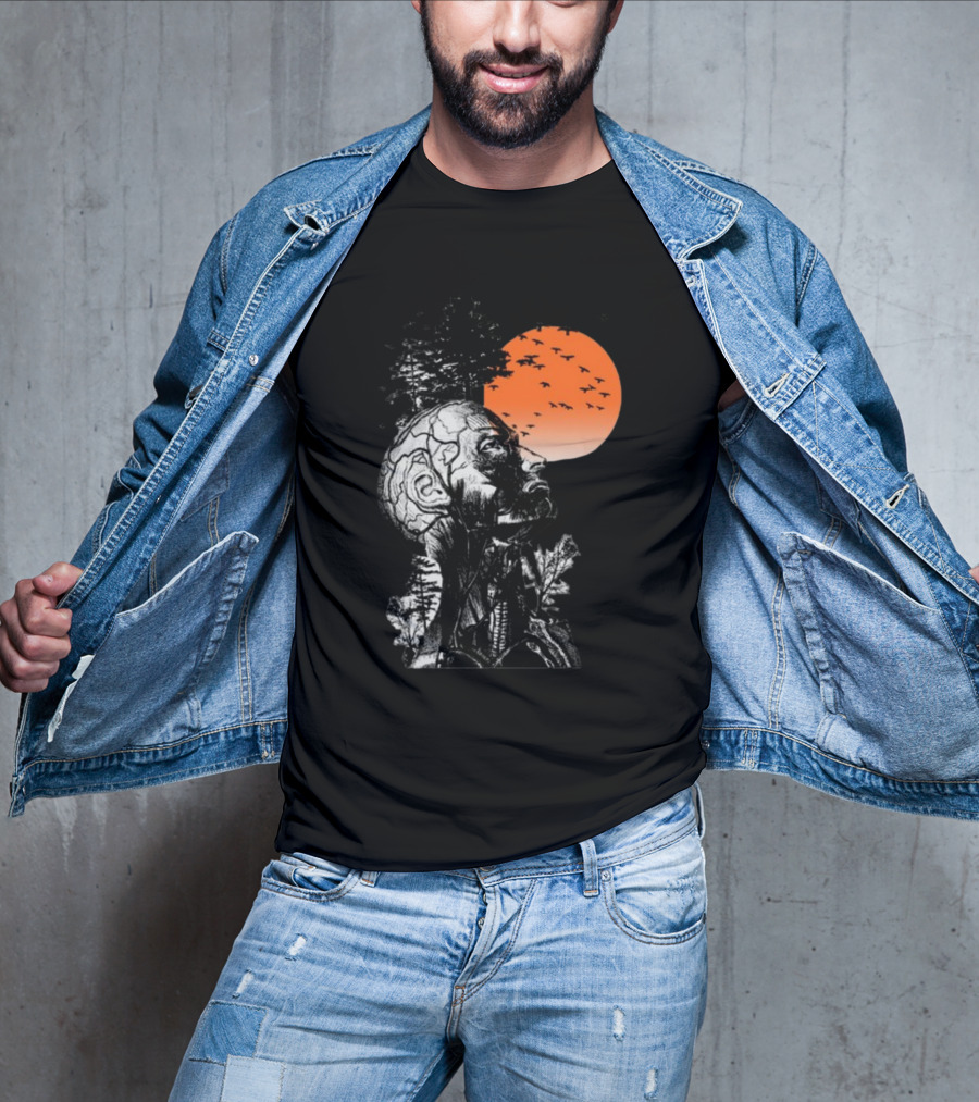 Hangover Alan Human Anatomy Tree Brain Pattern Orange Moon Dark Khaki T-Shirt