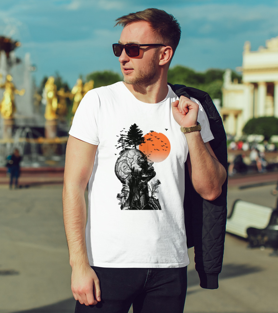 Jason Kelce Hangover Brain Anatomy With Sunset And Flying Birds T-Shirt