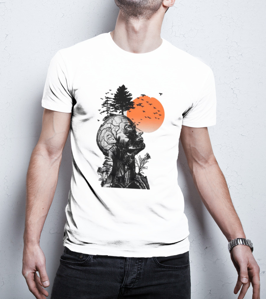 Jason Kelce Hangover Brain Anatomy With Sunset And Flying Birds T-Shirt