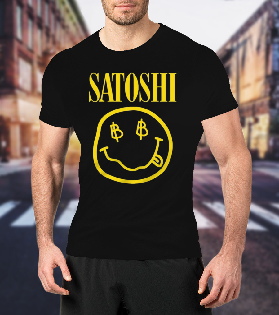 SATOSHI Smiley Face With Bitcoin Symbols T-Shirt