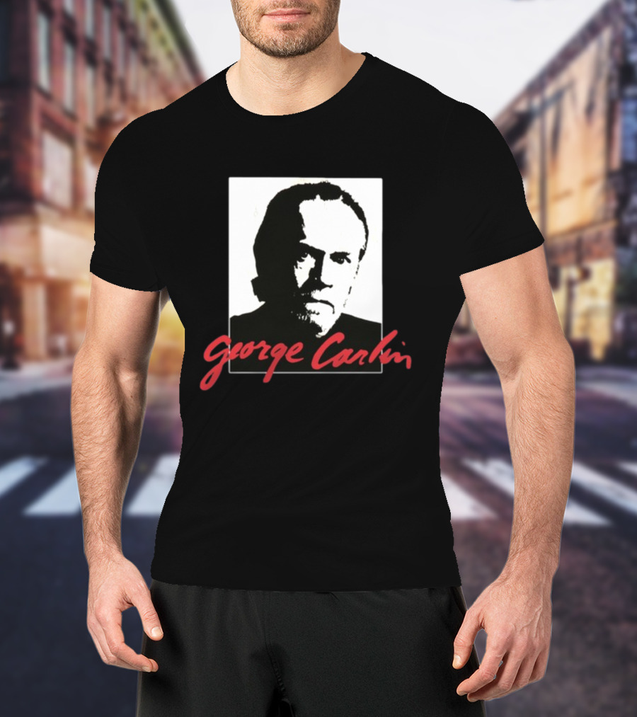 George Carlin Sometimes A Little Brain Damage Can Help Black And White Portrait Mike Cessario T-Shirt