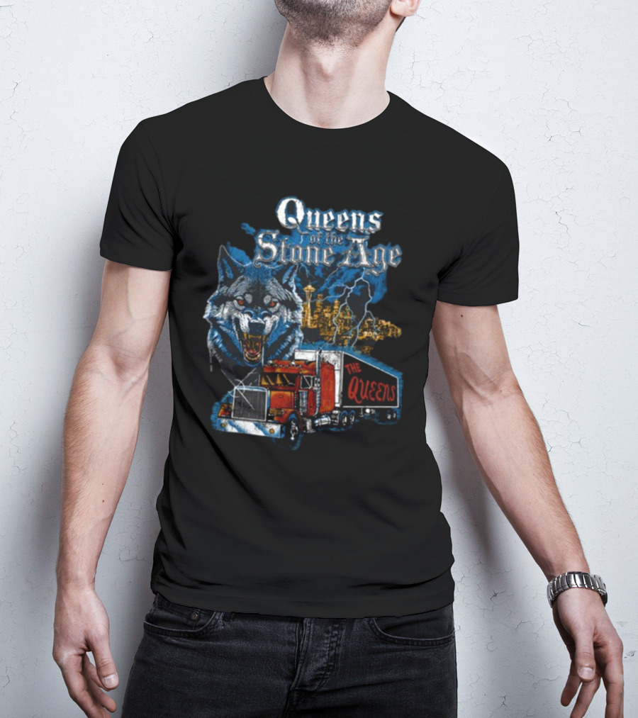 Queens Of The Stone Age Wolf Lightning Truck Seattle Skyline-The Queens T-Shirt