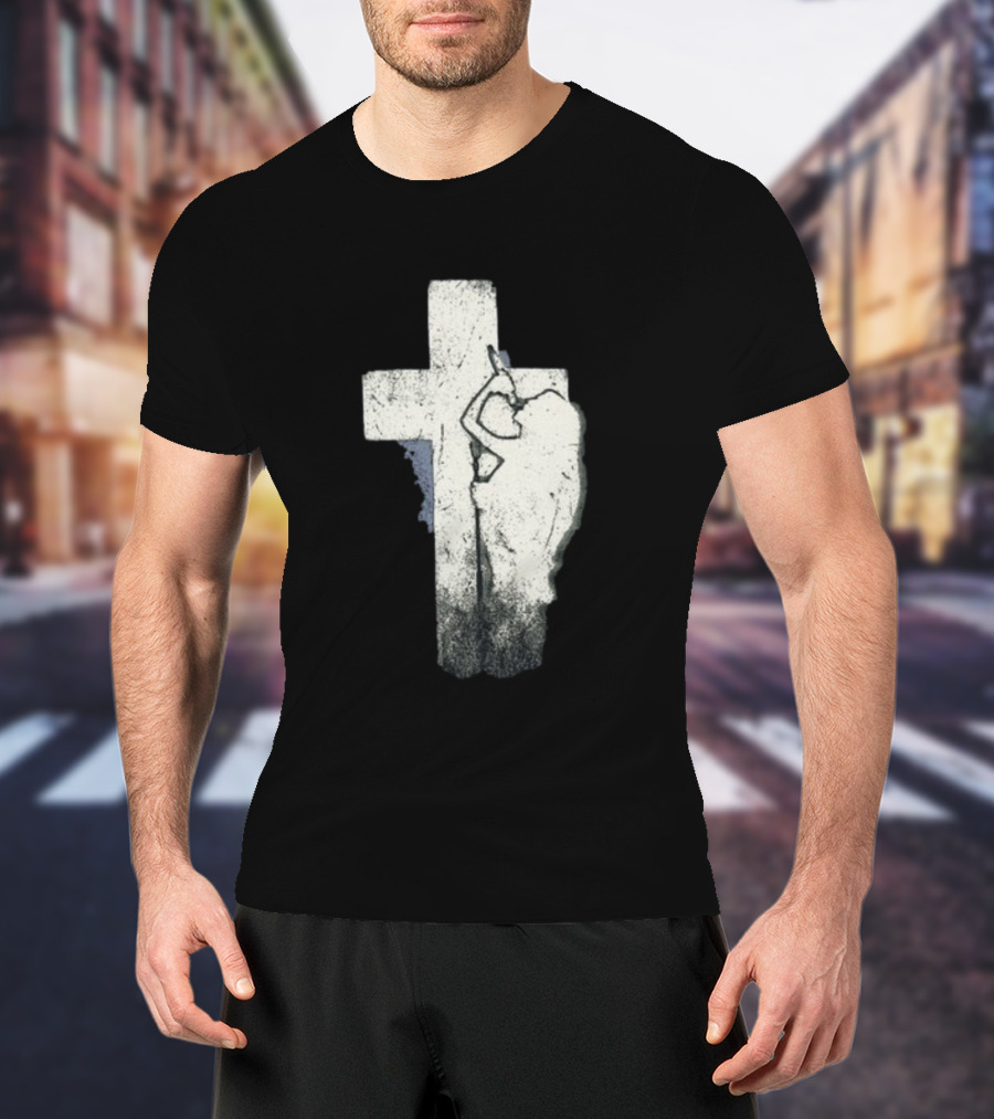 NessaBarrett Crucifix Distressed Standing Figure T-Shirt