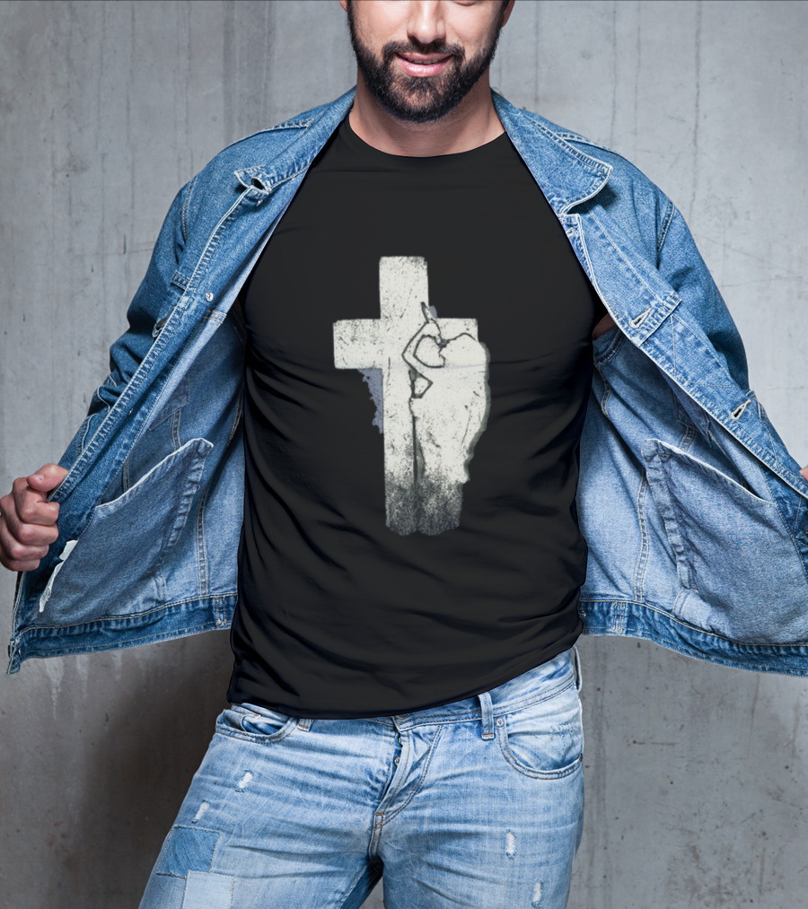 NessaBarrett Crucifix Distressed Standing Figure T-Shirt