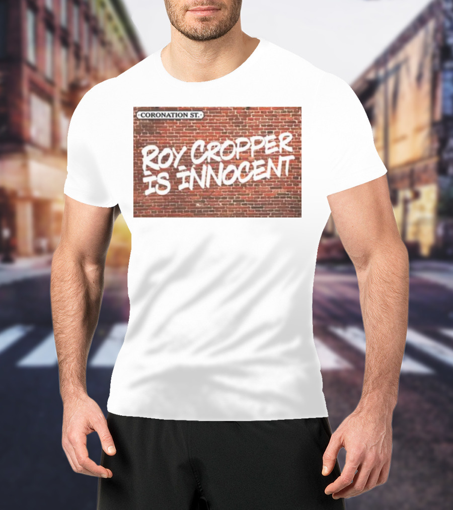 Coronation St Roy Cropper Is Innocent Brick Wall Graffiti Text T-Shirt