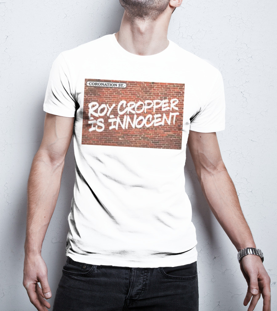 Coronation St Roy Cropper Is Innocent Brick Wall Graffiti Text T-Shirt