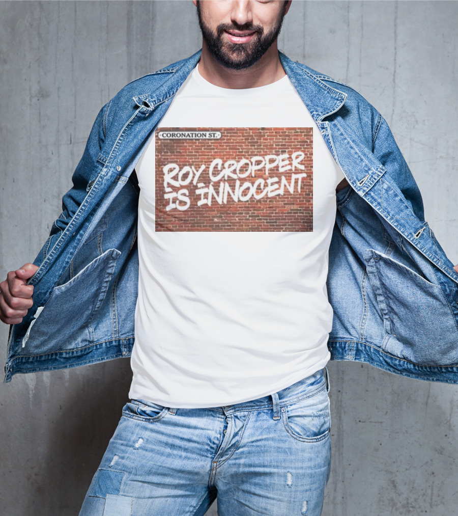 Coronation St Roy Cropper Is Innocent Brick Wall Graffiti Text T-Shirt