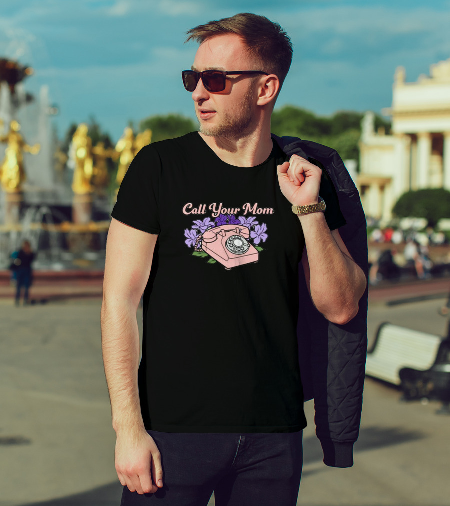 Middleclassfancy Call Your Mom Vintage Phone With Purple Flowers T-Shirt