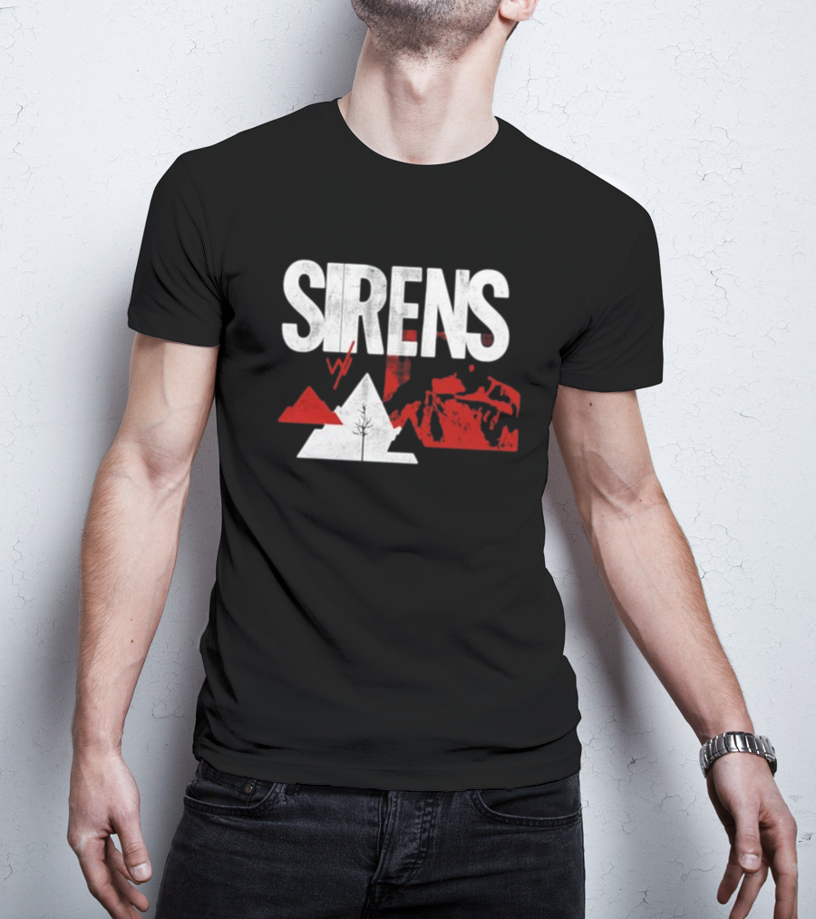 Sirens Mountain Tree Red Abstract Collage T-Shirt
