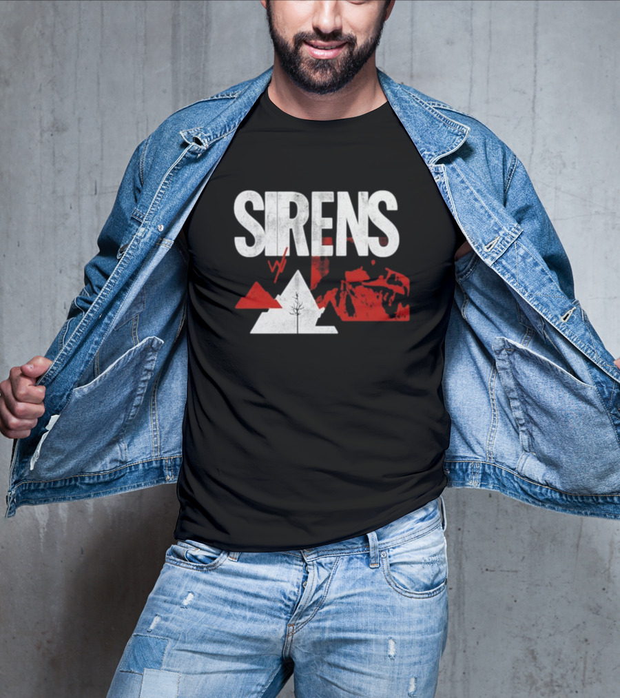 Sirens Mountain Tree Red Abstract Collage T-Shirt