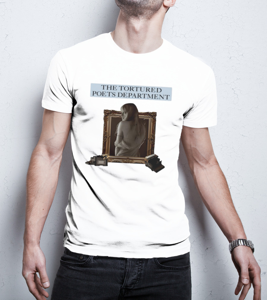 Chartsandshirts The Tortured Poets Department Framed Figure With Books And Typewriter T-Shirt