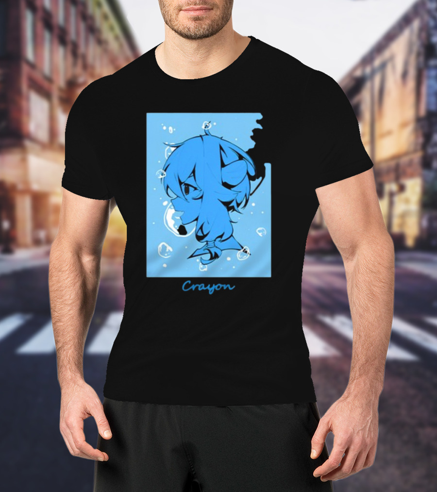 Crayon Submerged Blue Anime Head With Bubbles T-Shirt