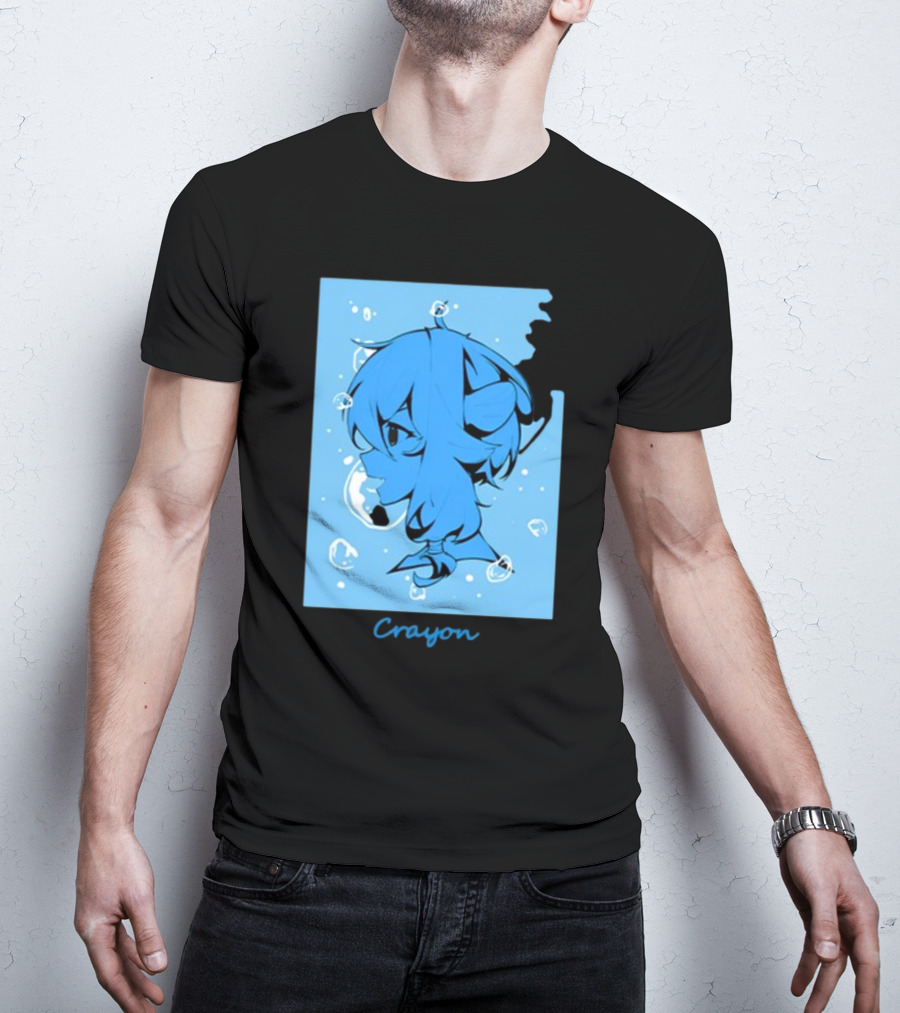 Crayon Submerged Blue Anime Head With Bubbles T-Shirt