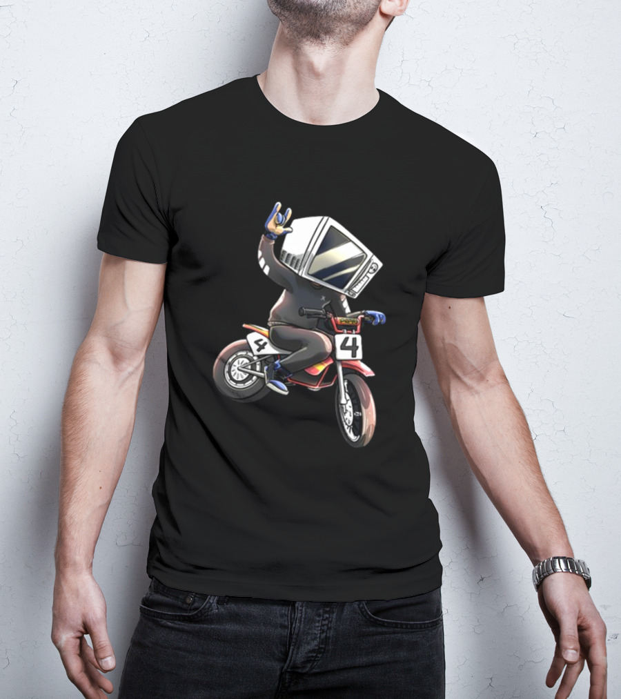 Makethehoodsmile Microwave Man Riding Number 4 Motorcycle T-Shirt
