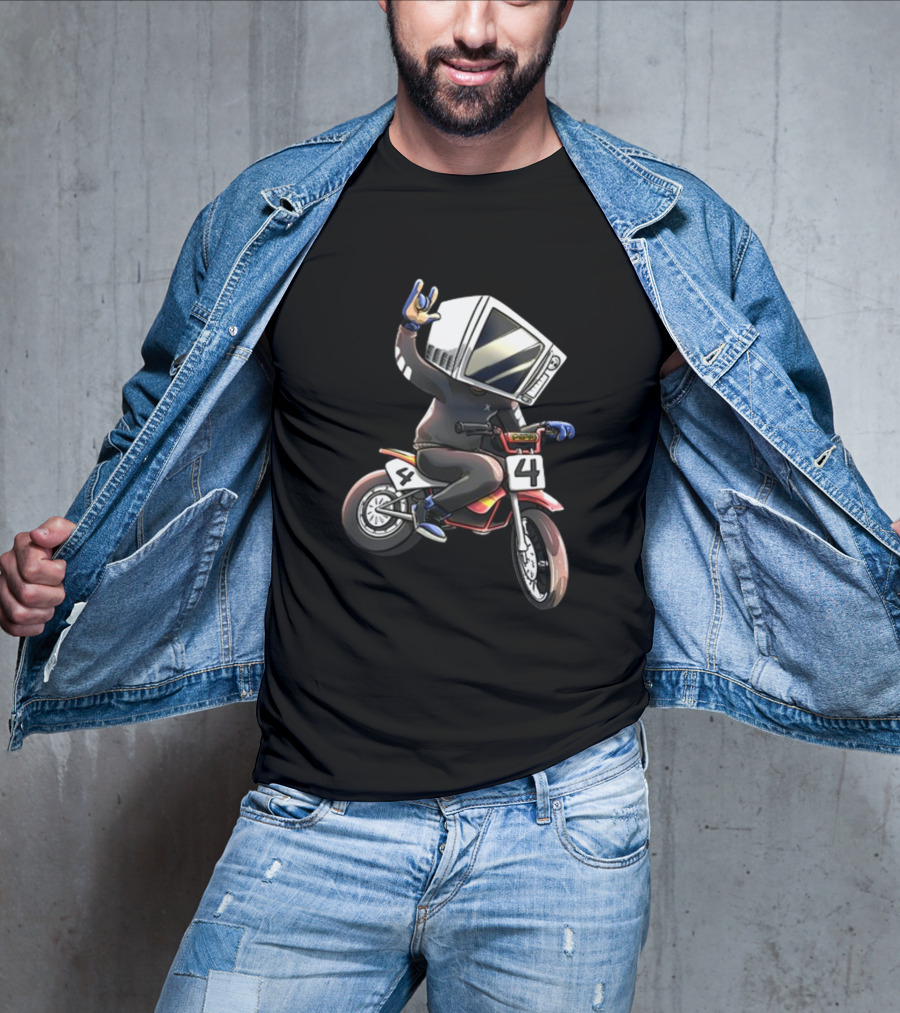 Makethehoodsmile Microwave Man Riding Number 4 Motorcycle T-Shirt